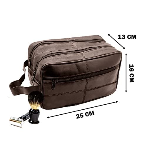 Genuine Leather Mens Wash Bag Toiletry Travel Wash Bag Shaving Bag Bathroom Gym Makeup Organizer Gift for Men & Women (Brown) — view 4