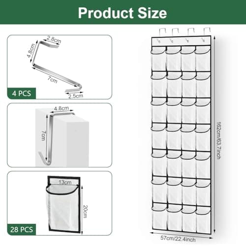 AUAUY Over the Door Shoe Storage Organiser, 28 Large Mesh Pockets — view 2