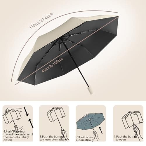 erised's bifrost Travel Folding Umbrella/Small Sun Protection for Suitcases Compact Pocket Umbrella for Women and Children/Automatic on and Off with Push Button/8 Ribs Outdoor UV Protection/Sun — view 4