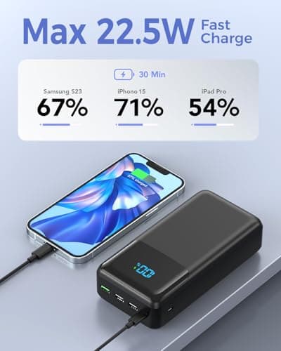 Power Bank 60000mAh PD 22.5W Fast Charge USB-C Bidirectional Charging, 4-Port External Battery Pack Compatible with Smartphones/Tablets, Portable Charger for Home/Travel — view 2