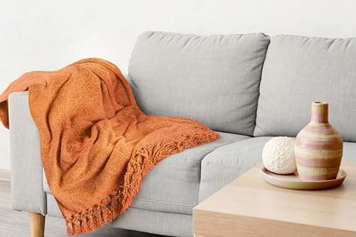 Emma Barclay Throw Blanket For Sofas Bed Extra Large Soft Chenille Throws For Settees In Burnt Orange Throw Fleece Blankets - Darcy Collection 50" x 60" (127cm x 152cm) Burnt Orange — view 5