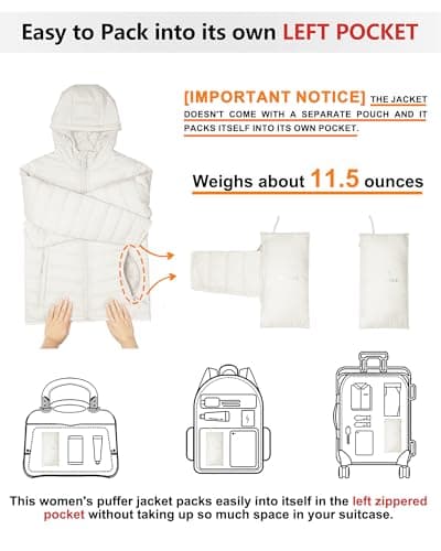 Outdoor Ventures Women's Winter Lightweight Puffer Jacket with Hood, Warm, Short, Packable, Quilted, Transitional, Padded Jacket for Ladies, Lined for Hiking, Travel Cream XS — view 2
