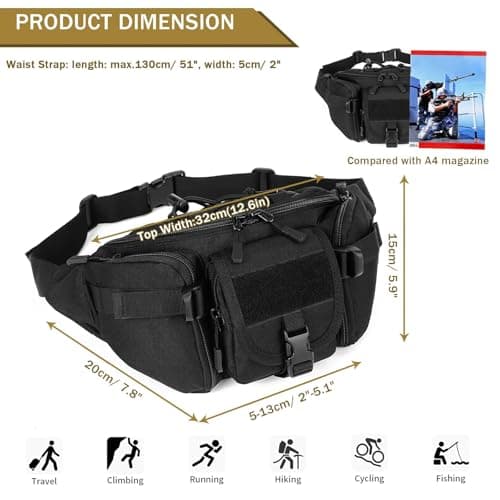Huntvp Tactical Waist Bag Military Waist Pack Molle Bumbag Belt Pack Fanny Pack Bum Bag for Men Outdoors Walking Running Daily Use Camping Trekking(Black-l) — view 4
