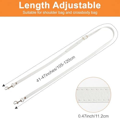 PEOVLVN Leather Purse Strap, Purse Straps Replacement Crossbody Bag Strap with Metal Buckles Long Adjustable Purse Straps for Handbags and Crossbody Bag Accessories (White) — view 2