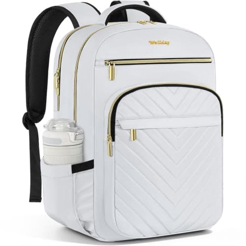 WELIDAY Laptop Travel Work Backpack for Women College Laptop Backpack, White, 17.3in, Quilted Casual Daypack