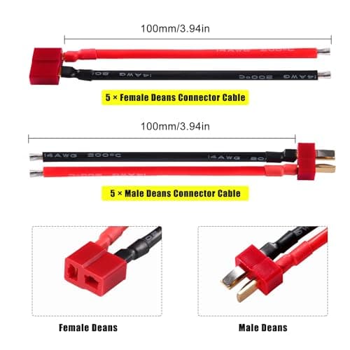 YIXISI 5 Pairs T Male Female Plug Connectors Adapter with 14AWG Silicon Wire, T-Plug Connectors, Deans Ultra Plugs, for RC Lipo Battery Cable Drone — view 2