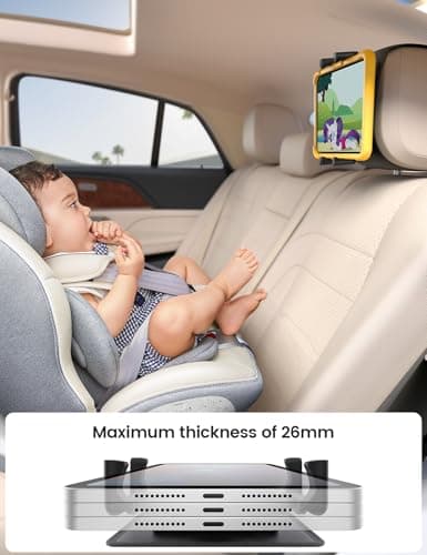 Lamicall Car Tablet Holder for Kids - [Silicone Wide Clip] Universal 360°Rotating Headrest Car Mount, Foldable Backseat Holder for iPad Pro 13/11/10.5/9.7, Air Mini 6 5 4 3, Phone, Tab, 6.1-13” Device — view 3