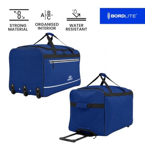 Bordlite Extra Large 105L Wheeled Travel Holdall, 30 Inch Water-Resistant Tarp Rolling Duffle Bag with 3 Smooth Wheels, Telescopic Pull Handle & Front Zip Pocket, 77x38x36cm, Blue — view 3