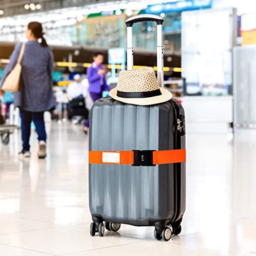Luggage Strap, 2pcs Suitcase Straps with Password Lock Information Card, Adjustable Travel Packing Accessories Suitcase Belts with Buckle (Orange, 2 PCS Set) — view 2