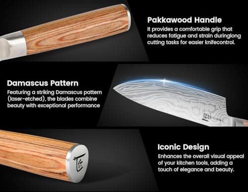 SYOKAMI Chef Knife Set with Roll Bag, Professional Japanese Kitchen Knives Sets, Damascus Pattern Pakkawood Wooden Handle, High Carbon Steel Knives with Case for Camp Outdoor Travel Gift 9 Piece — view 6