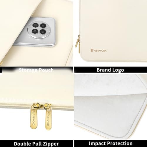 ARVOK Laptop Sleeve Case,Waterproof Notebook Cover for MacBook Air MacBook Pro inch, PVC Computer Carrying Bag with Pocket,Crescent White — view 4