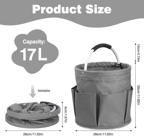 Esteopt Cleaning Caddy with Handle,Tool Bag with Handle,Cleaning Caddy Organiser,17L Bucket Tool Organizer Bag,Collapsible Garden Small Tools Bag,cleaning hamper basket,Multi pocket Craft (Grey) — view 2