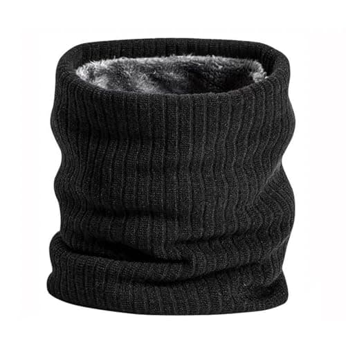 KASLCWA Winter Neck Warmer, Thick Knit Double-Layer Fleece Thermal Snoods, Windproof Dustproof Snood Circle Scarf Neck Gaiter for Cycling Skiing Motorcycle Outdoor for Men Women (Black)