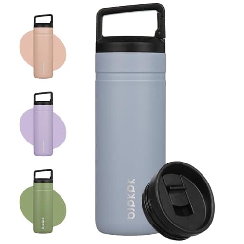 BJPKPK Insulated Water Bottle with 2 Lids,600ml Double Wall Stainless Steel Vacuum Tumbler Travel Coffee Mug,Wide Mouth Thermal Cup,Haze Blue