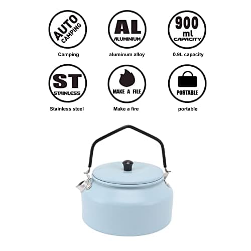 AMONIDA Aluminium Alloy Tea Kettle 0.9L Multipurpose Portable Water Pot for Camping and Picnics (Sky Blue) — view 3