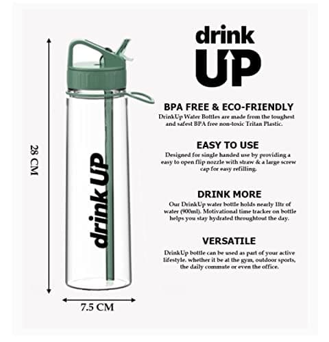 DrinkUp Motivational Water Bottle with Time Markings & Straw 900ml | Leak-Proof BPA-Free Hydration Tracker | Ideal for Gym, School, Office, Hiking & Cycling | Women & Men — view 4