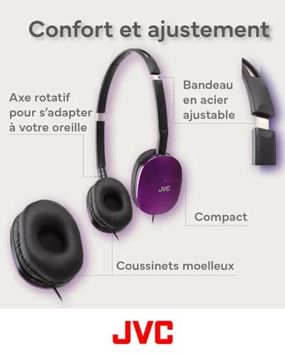 JVC HA-S160M-V Flats Foldable and Compact Headphones in Glossy Trendy Colour, with Switch for Microphone On/Off, Ideal for Teleworking and Online Seminars (Purple) — view 6