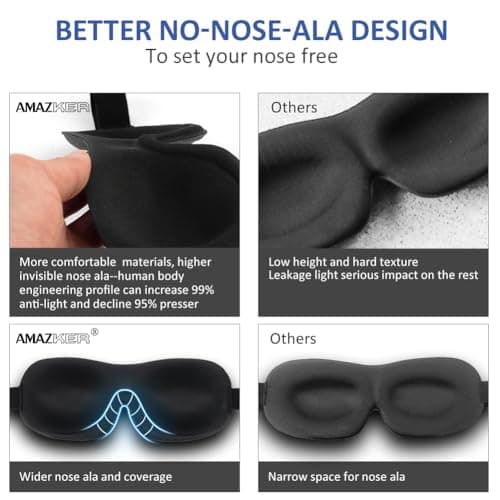 Sleep Mask Invisible Alar Deep Orbit 3D Eye Mask Ultra Lightweight & Comfortable Sleeping Mask Eye Sleep Mask for Travel, Nap, Shift Works (Blue&Black, 2 Count（Pack of 1) — view 4