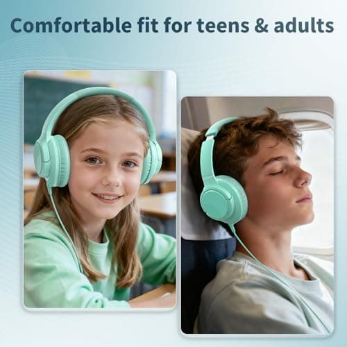 Headphones Wired with Microphone, 3.5mm Corded Headphones for School, Green — view 2