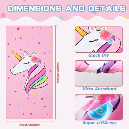 WERNNSAI Unicorn Microfibre Beach Towel for Kids, 76 x 150cm Bath Towel — view 4