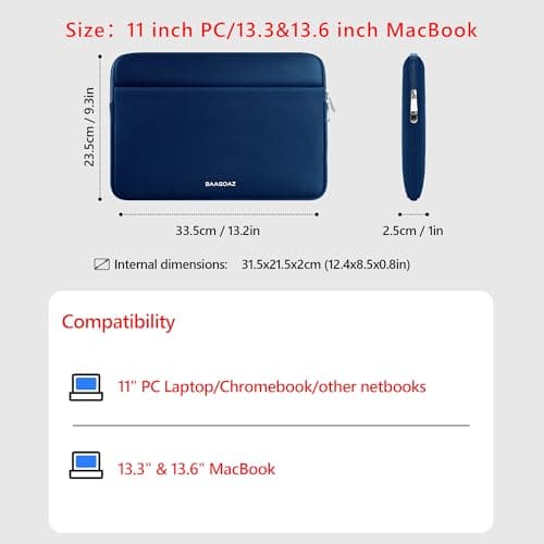 BAAGOAZ Laptop Sleeve 11-13 Inch MacBook Case with Front Pocket, Navy Blue — view 6