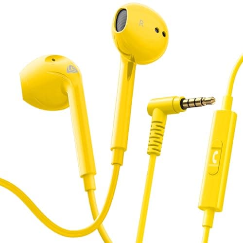 Ludos ZENITH Wired Earbuds in-Ear Headphones, 2 Year Warranty, Earphones with Microphone, Corded for 3.5mm Jack Ear Buds for iPhone, Samsung, Computer, Laptop, Kids, School Students, Woman - Yellow