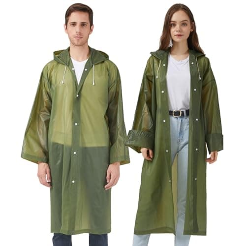 UPSEN Rain Ponchos for Adults, Reusable Raincoats for Women Men, 2 Pack Emergency Rain Jacket with Hood for Disney Outdoor, Green