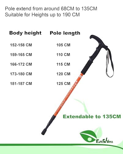 Hikehobby® 65CM to 135CM Antishock With Handle Trekking Walking Hiking Stick Pole (black) (Orange) — view 2