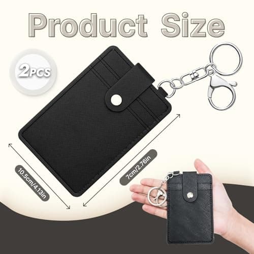 2pcs Soft Credit Card Holder, Wallet Case with Key Ring, Minimalist Compact Card Holder for Women and Men, Portable Faux Leather Keychain Card Wallet for ID, Bank Cards, Travel, and Keys, Black — view 2