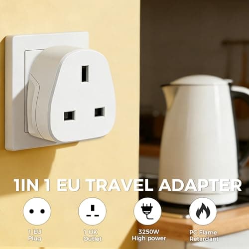 2pack Jsdoin EU Travel Adapter, 13A UK to European Plug Adapter, Europe Converter Type C, E, F for Spain, Italy, Portugal, Germany, Netherlands, Greece, Poland, Turkey and More（2pack) — view 6