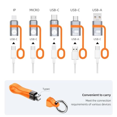Liaoan USB A to USB C 3.0 OTG Adapter,USB C to Micro Converter,IP to Type-C Converter, and Type-C to USB A OTG 3.0 Adapter. 240W USB C Data Cable,Supporting Fast Charging and Data Transfer.Orange — view 3