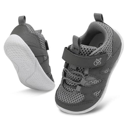 JIASUQI Toddler Shoes Boys Girls First Walking Shoes Non-Slip Lightweight Baby Sneakers Infant Casual Breathable Sneaker(Dgrey 130,12-18 Months)