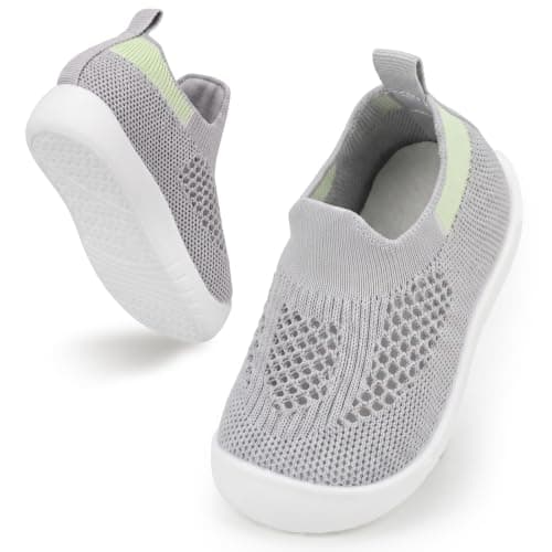 Wareet Baby First Walking Shoes Boys Girls Non-Slip Shoes Mesh Breathable Lightweight Trainers Toddler Prewalkers Soft Rubber Casual Sneakers for Indoor Outdoor Grey — view 3