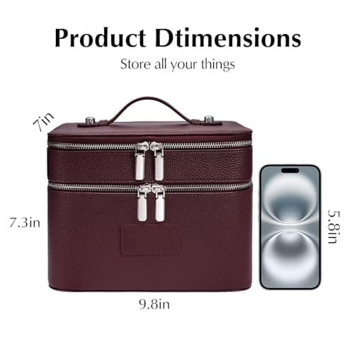 Makeup Bag,Make up Case for Women Vanity Case Leather Makeup Bags Travel Toiletry Double Layer Removable Compartment Cosmetic Organizer — view 2
