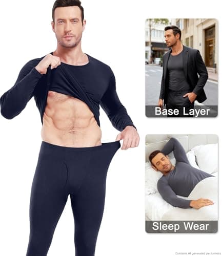 wirarpa Men's Thermal Underwear Set Cotton Long Johns Base Layer Navy L — view 4