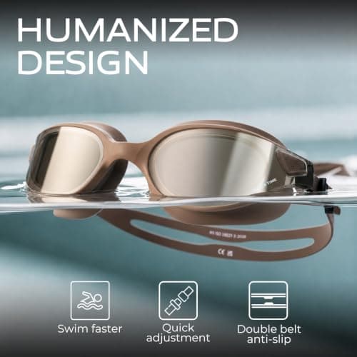 WATER TIME Adult Swimming Goggles with Wipe Anti-fog Leak-Proof, Brown — view 3