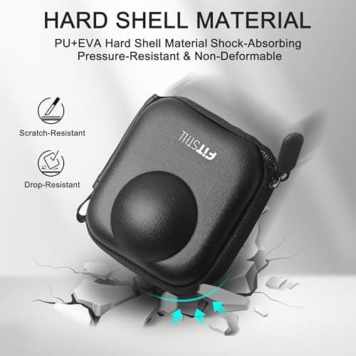 FiTSTILL Black PU Mini Carrying Case for Go Pro Hero 13 Black,Hard Shell Travel Storage Case for Hero 12/11/10/9/8/7/(2018)/6/5 DJI Osmo Action,AKASO and More (for Go Pro Max) — view 3