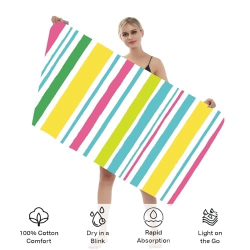Large Quick Dry Microfibre Beach Bath Towel,Double Sides Light Blue White Striped Sand Free Beach Towel with Bag,Lightweight Gym Yoga Sports Towel,Compact Travel Summer Beach Towel for Women Men — view 3