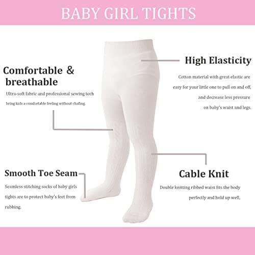 Marchare Baby Girls Tights Thick Solid Cable Knit Leggings Winter Warm Stockings For Toddler Girls 1-2T White 1 Pack — view 2