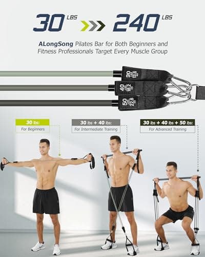 ALongSong Resistance Band Set Men with Handle & At home Pilates Bar Workout Equipment, 6 Exercise Bands 20-240Lbs/30-240LBS Optional & Door Anchor For Home Gym Fitness Equipment — view 2