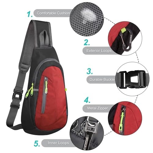 TITECOUGO Small Sling Bag Lightweight Crossbody Bag for Women Rucksack for Men Running Backpack Travel Chest Pack Shoulder Daypack for Gym Work Outdoor Hiking Sports Black/Red — view 5
