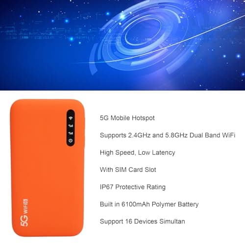 Luocute 5G Mobile Hotspot, Portable WiFi for Travel, with High Speed Up to 2.77Gbps, 16 Connected Devices, with SIM Card Slot, IP67 Water Proof, 6100mAh Battery — view 3