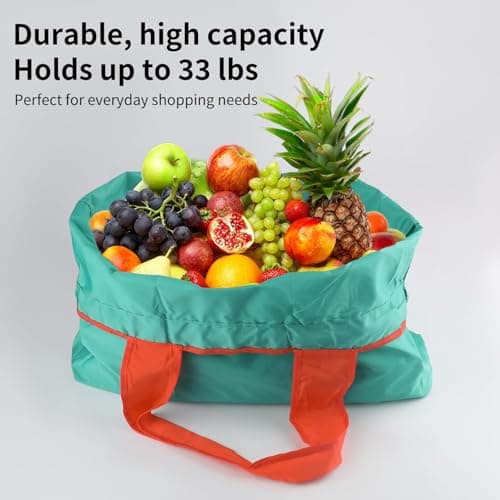 Nexlynk 3Pcs Foldable Reusable Shopping Bags 42x53 cm, Large Waterproof Tote Drawstring Shopper Washable Nylon Grocery Bags for Travel Beach Daily Use Women Mom (Turquoise, Light green, Dark grey) — view 6