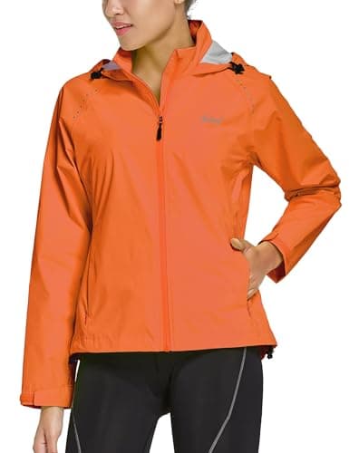 baleaf Waterproof Jackets Women Cycling Jacket Womens Lightweight Outdoor Rain Coats Packable Running Windproof Walking Orange M — view 2