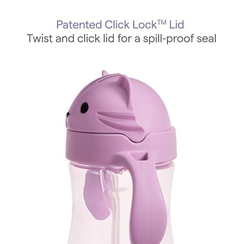 Munchkin Any Angle Spill Proof Weighted Straw Trainer Cup | Transition Sippy Cups for Toddlers and Babies | Click Lock Technology & Fun Animal Design | Baby led Weaning | 296ml | Cat — view 4