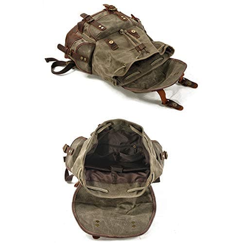 Mens Genuine Leather-Waxed Canvas Backpack Shoulder Rucksack, Vintage Mountaineering Travel Bag, Heavy Duty, Waterproof, Oversized Highly Spacious Bag for Traveling, Outdoor, Weekender — view 6