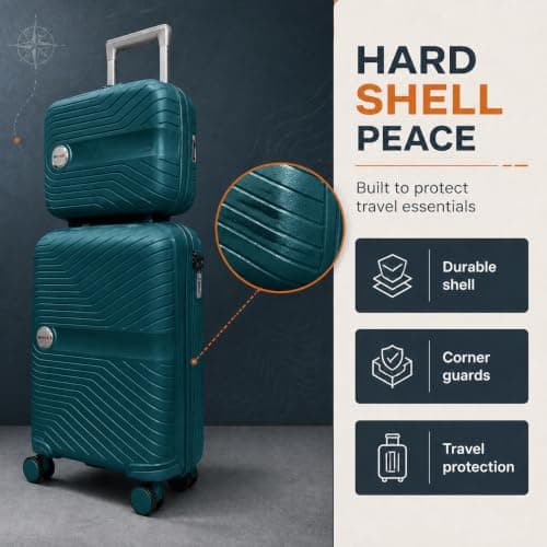 RYDR 2-Piece Lightweight Luggage Set Hard Shell Suitcase with Combination Lock Spinner Wheels Travel Carry On Hand Cabin Luggage with Beauty Case (Lake Blue) — view 5