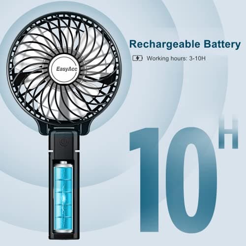 EasyAcc Handheld Fan Portable USB Fan180° Foldable Up 10 Hours 3 Speeds Powered Personal Mini Electric Fan Rechargeable Battery Folding Adjustable Fan Home Travel Outdoor Black — view 4