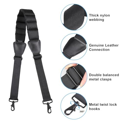 Vigorport Shoulder Strap, 59” Fixed Cushion Pad Luggage Shoulder Strap, Universal Bag Strap Replacement for Briefcase, Laptop, Duffel with Swivel Hooks (Black, 59 Inch) — view 2