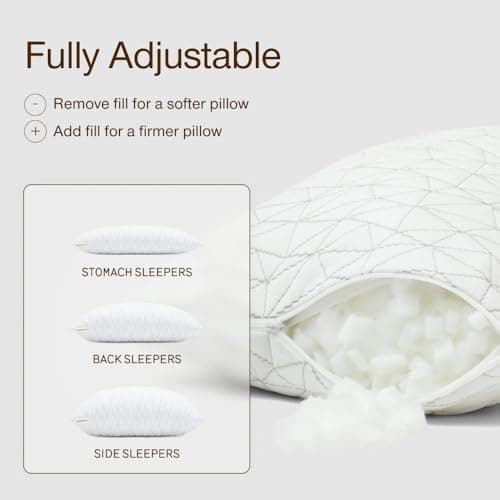 Coop Home Goods Premium Shredded Memory Foam Camping and Travel Pillow with Bamboo Derived Viscose Rayon Cover Compressible - Includes Stuff Sack Great for Backpacking and Travel 19" x 14" — view 3